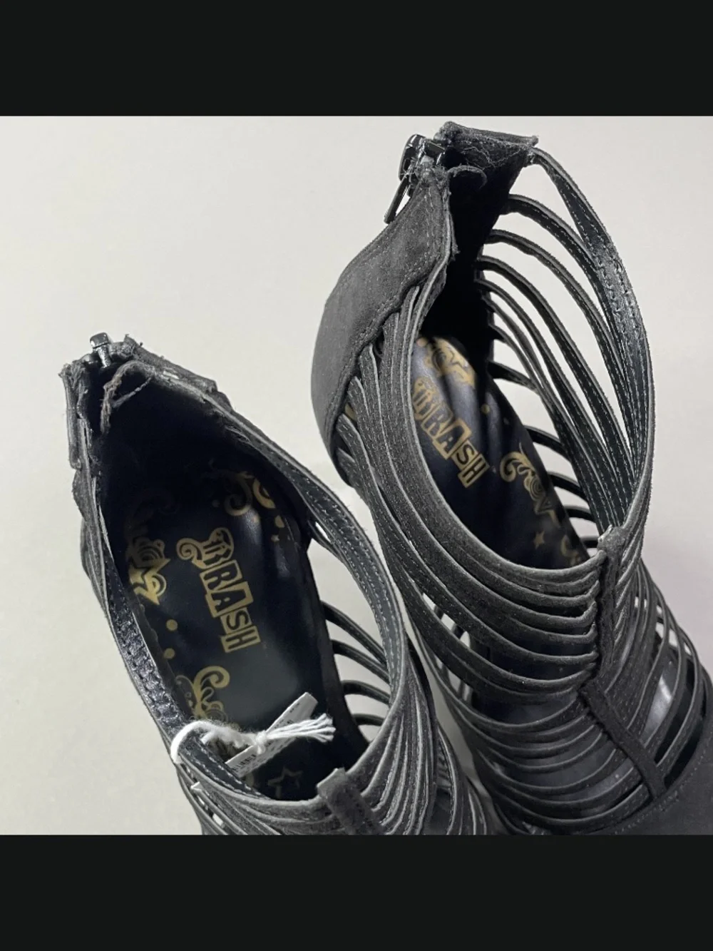 NEW Brash Shoes Womens 7 black faux leather strappy heels whimsy goth cocktail